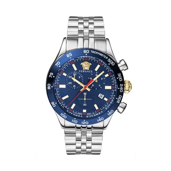 Versace Hellenyium Chrono Bracelet Watch Silver Mens